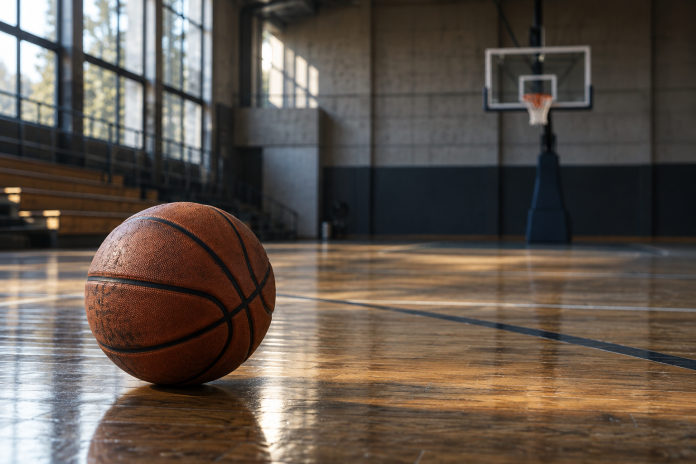 Basketbalová lopta na palubovke