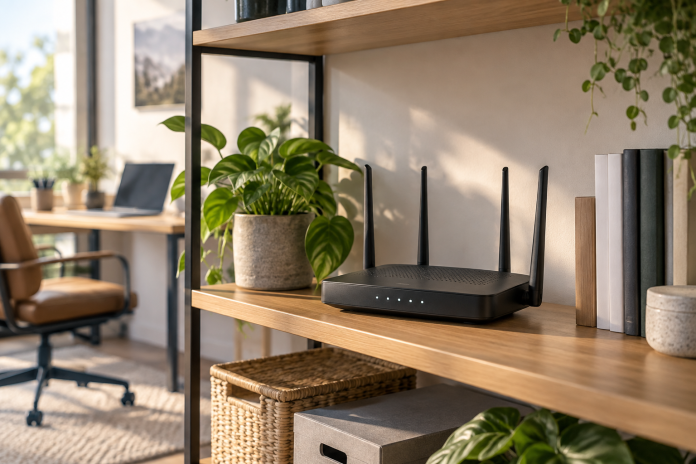 Domáci Wi-Fi router na polici