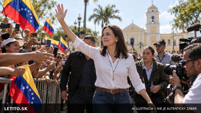 Venezuelská opozičná líderka zdraví podporovateľov pred kostolom