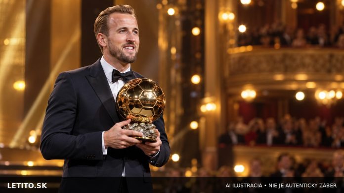 Harry Kane s trofejou Zlatej lopty na slávnostnom pódiu